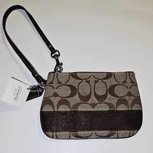 NWT Coach Y2K Signature Stripe Jacquard Leather Wristlet F47790 Brown Khaki